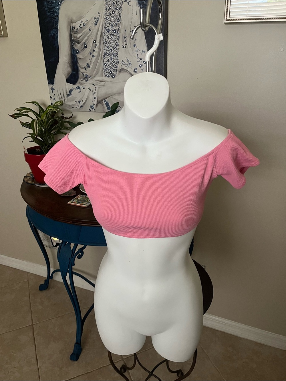NWT Zara textured bikini Pink Crop top - S